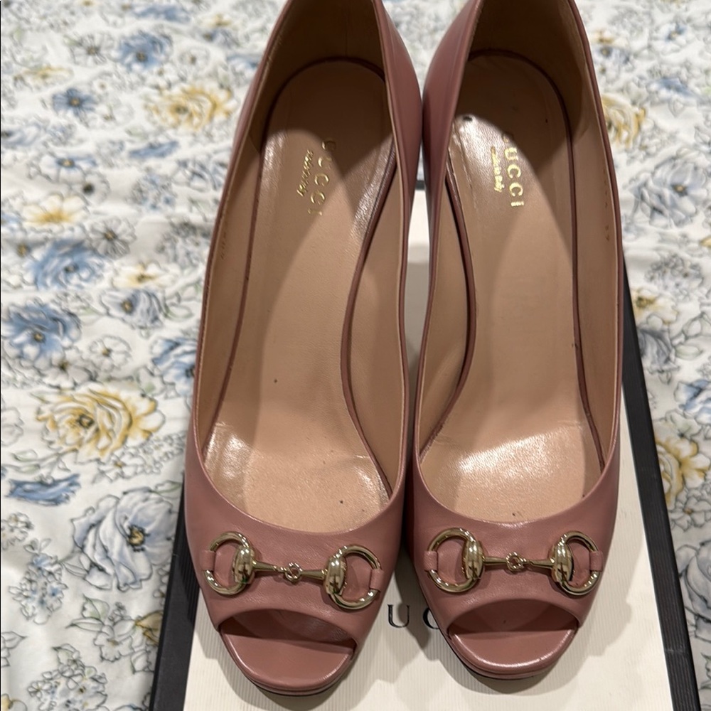 Gucci Pink Peep-Toe Heels with Bow Detail